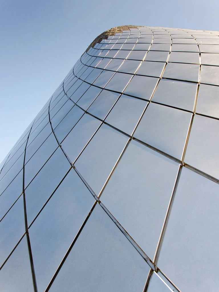 Corporate office tower at dawn, editorial photograph